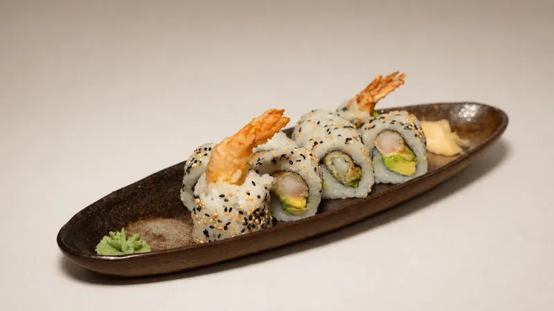 Crispy Ebi Roll — Fried ebi prawn, avocado, sesame, seaweed, rice