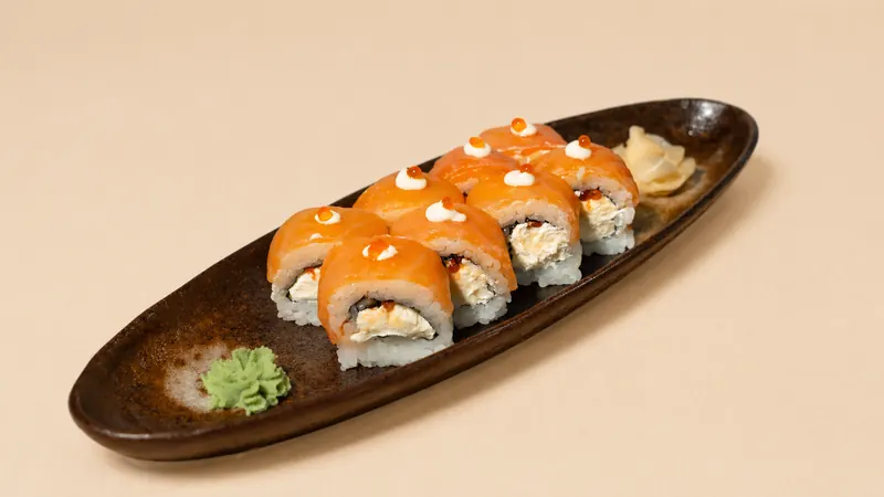 Ikura Classic — Philadelphia, caviar, smoked salmon, mayo, seaweed, rice