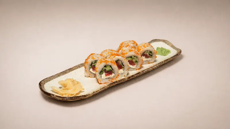 Maguro — Tuna, philadelphia, cucumber, tobiko, seaweed, rice