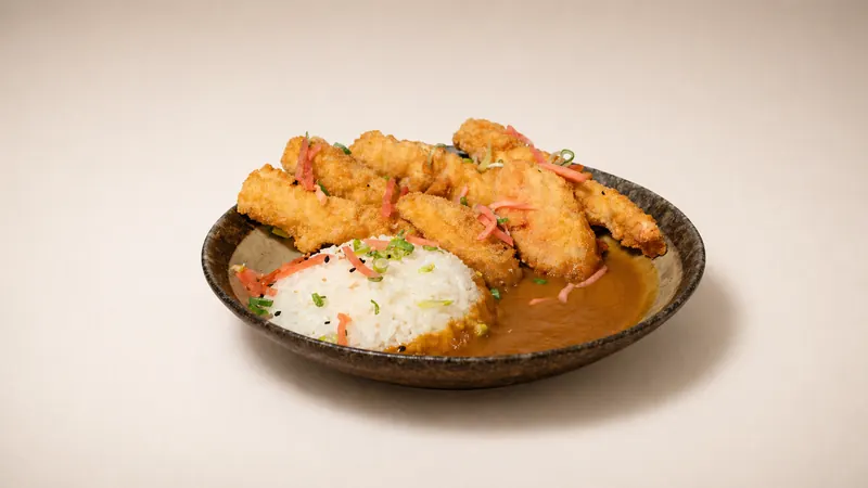 Prawn Katsu Curry — Breaded prawn with vegetable and Japanese curry sauce, rice, sesame