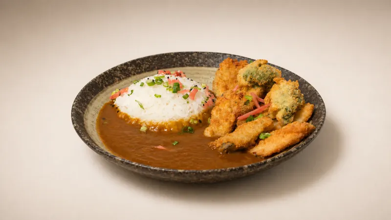 Vegetable Katsu Curry — Breaded seasonal vegetable with Japanese curry sauce, rice, sesame