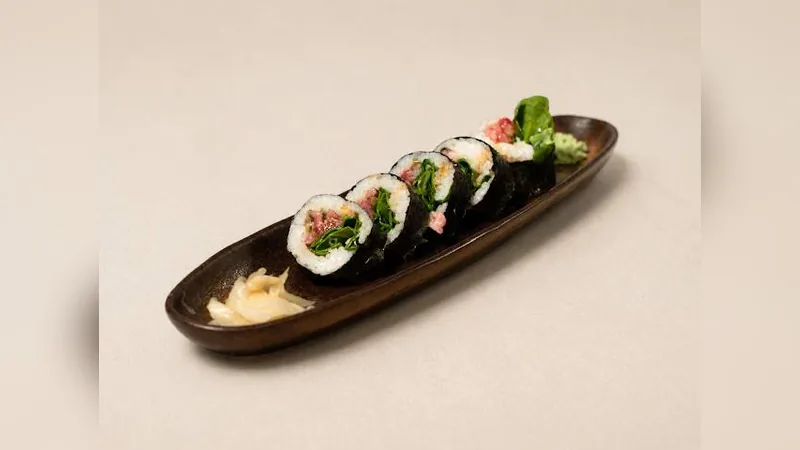 Wagyu Beef Maki — Mixed salad, kizami wasabi, teriyaki sauce, Wagyu beef